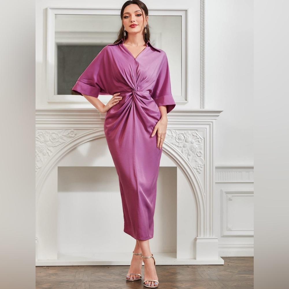 Elegant Purple Twist Front Dress